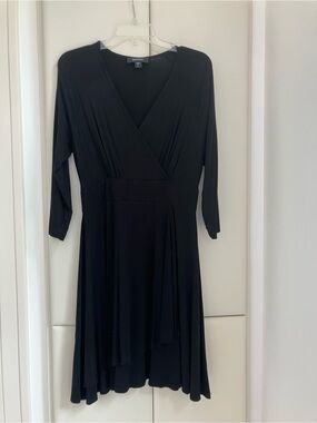 Karen Kane Black 3/4-Sleeve Faux Wrap Dress